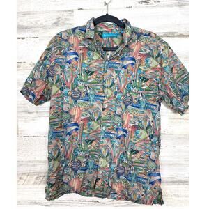 Tori Richard Men’s Medium Fish Print Hawaiian Button-Up Cotton Dress Shirt